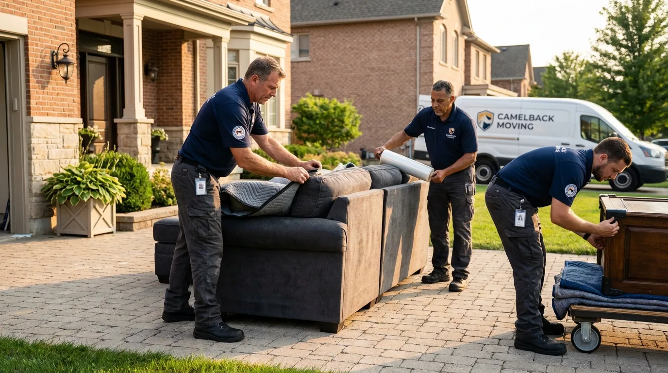 Large estate moving crew wrapping furniture in New Lexington, OH